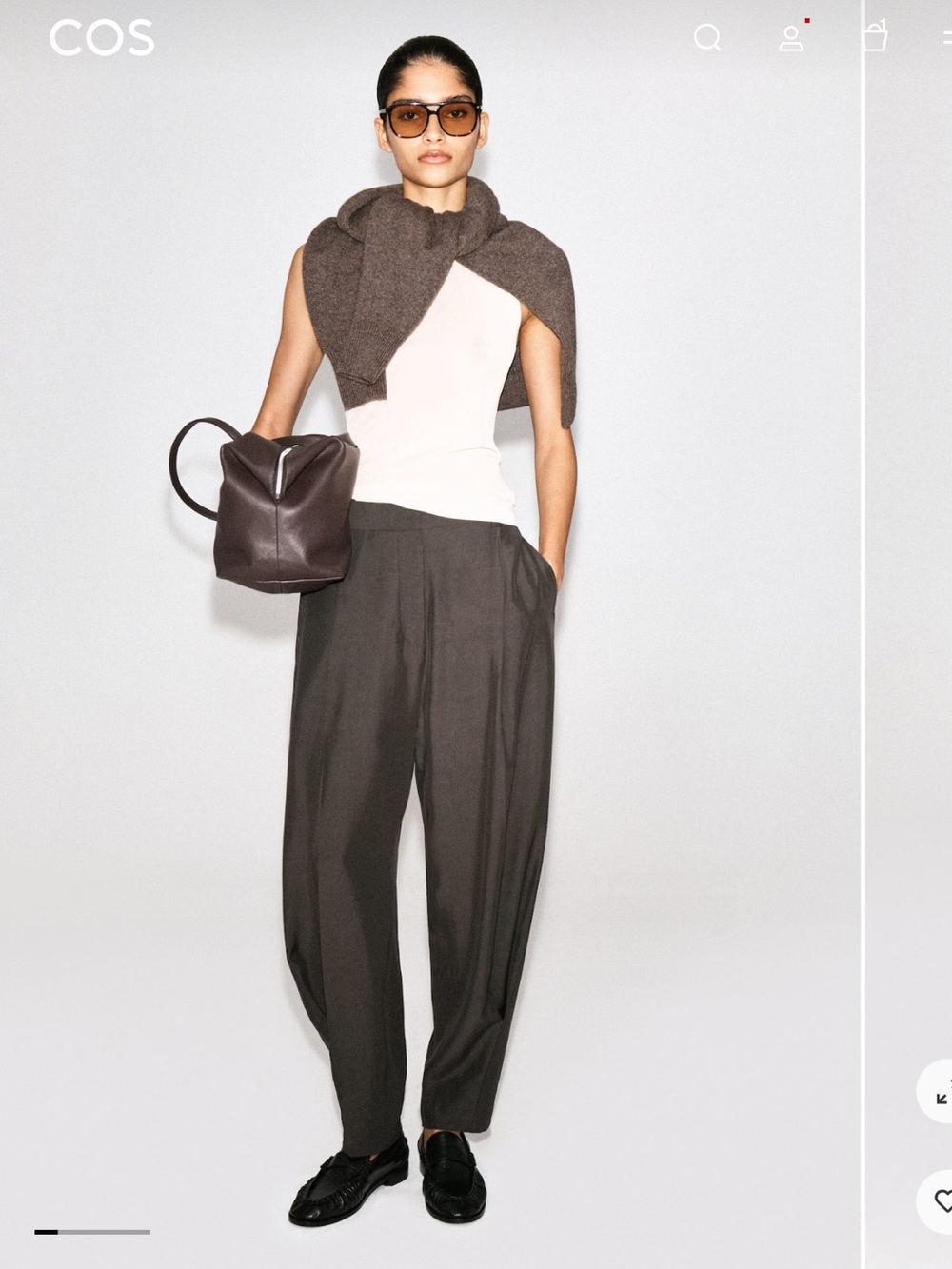 COS Dark Brown Pleated Balloon-Leg Trousers
